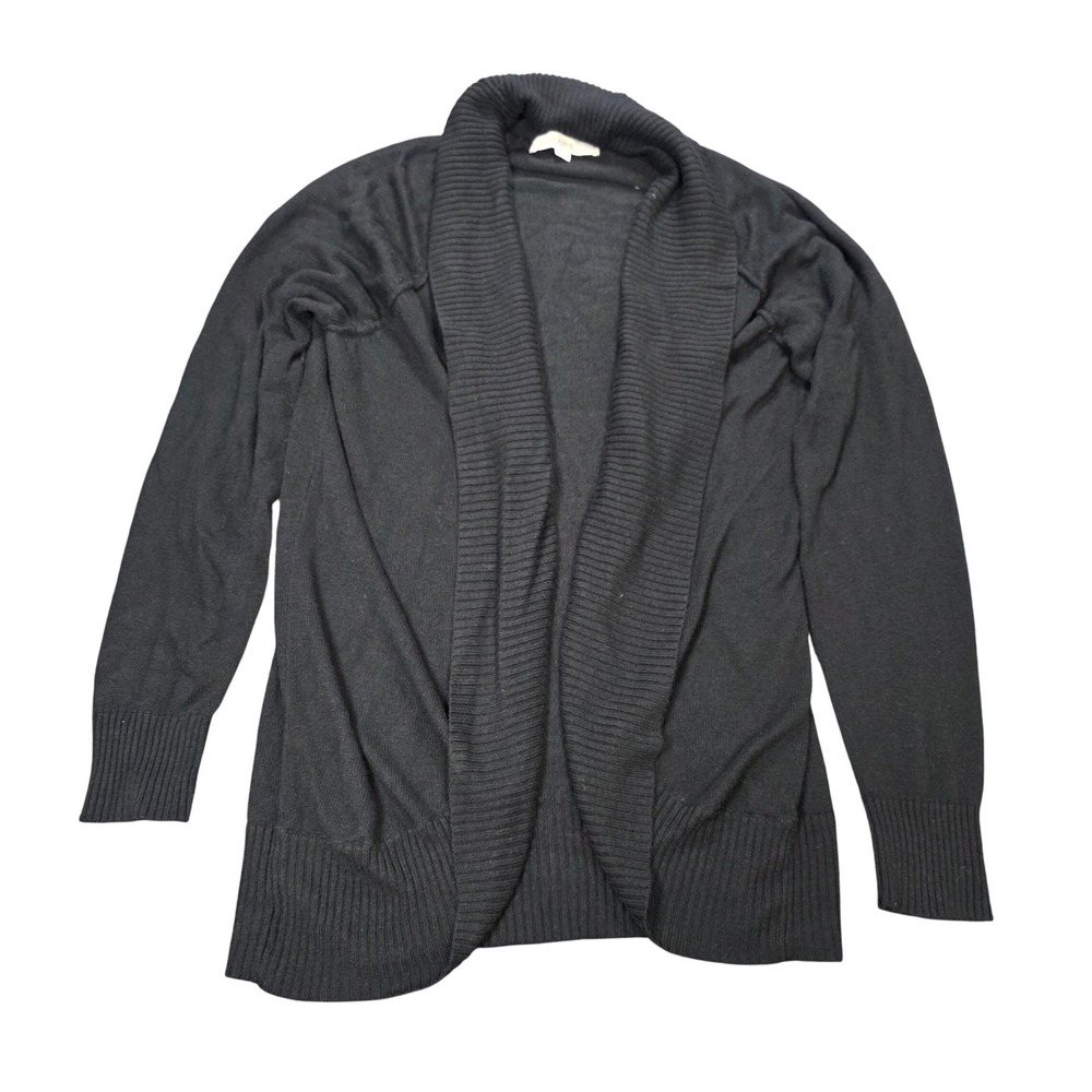 Ann Taylor LOFT Shawl Collar Open Front Cardigan Women's Size XL Black Wool Knit